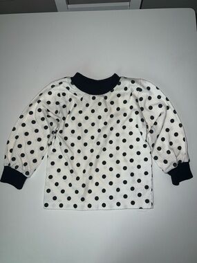 VINTAGE 90s Buster Brown Girls' Black & White Polka Dot Long Sleeve Top